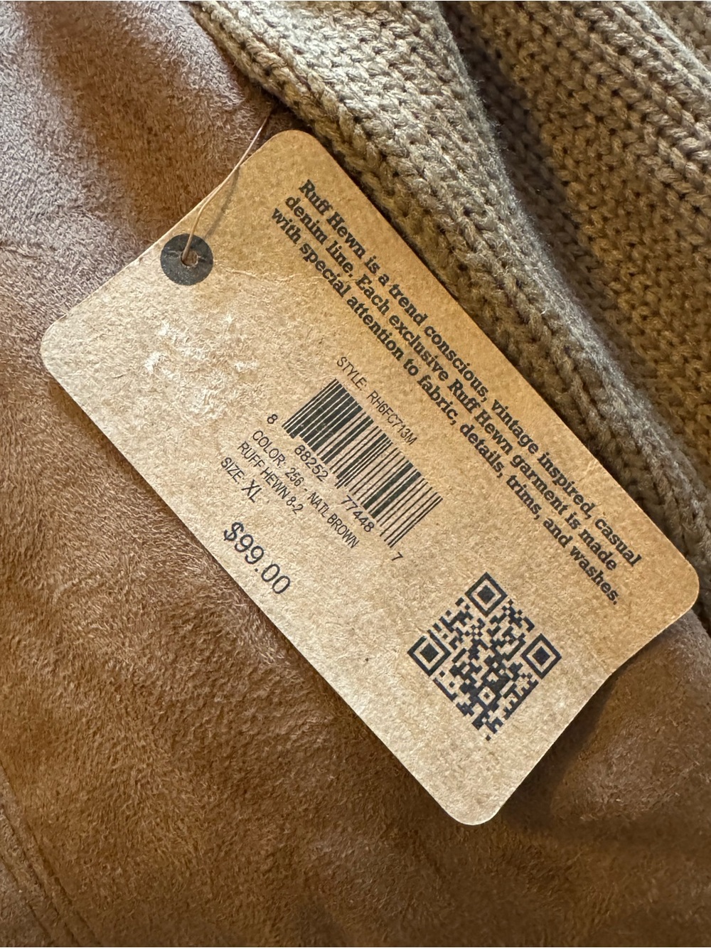 RUFF HEWN Sherpa Collar Faux-Suede Draped Jacket XL 22” p2p Brown/Cream $99 NWT - Picture 6 of 12